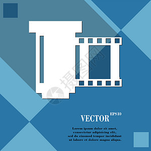 负电影图标符号 Flat 现代网络设计 有长阴影和文字空间 矢量模拟环形摄影师漩涡快照相机框架毫米棕褐色幻灯片图片