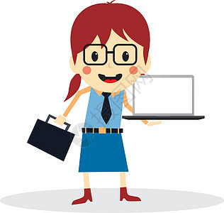 商业介绍的动画卡通字符卡通片笔记本推销员办公室女士电子电脑女孩工作员工背景图片