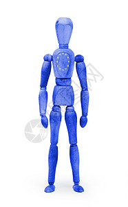 挂旗印板的木图人造假画欧洲联盟冒充木工姿势数字身体模型宏观木偶人体旗帜图片