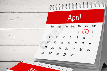 April 日历的复合图像木板木头白色背景图片