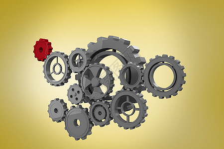 齿轮和轮轮复合图像机械机器车轮计算机绘图黄色插图背景图片