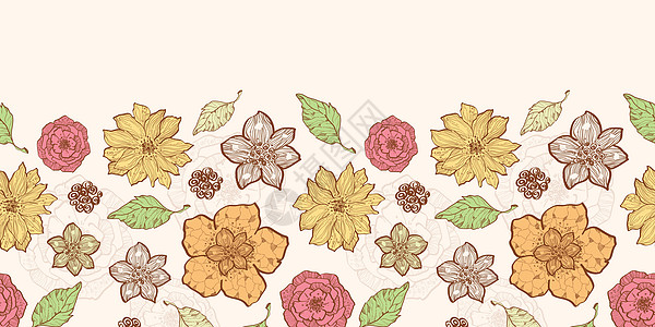 矢量暖热秋天线条花朵水平边框背景图片