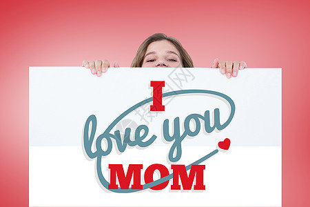 女性在海报上看最顶端的复合形象插图计算机卡片微笑蓝色红色快乐金发女郎妈妈数字图片