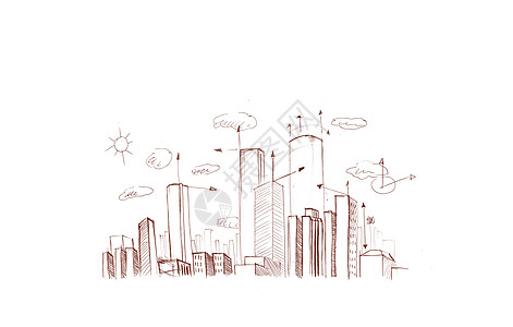 城市手绘城市规划摩天大楼建筑学景观城市建筑建筑师手绘箭头背景