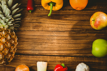 水果和蔬菜放在桌上胡椒橙子辣椒抗氧化健康饮食养分木头饮食洋葱菠萝图片