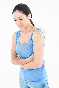 美貌妇女胃痛的肚子疼鬼脸长发身体腹痛经期混血疼痛女士疾病痛苦图片