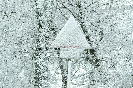 雪雪覆盖的交通标志高清图片