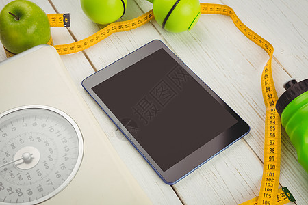 含有健康生活方式指标的表格表减肥体育锻炼瘦身体重秤哑铃技术绿色水果饮食重量图片