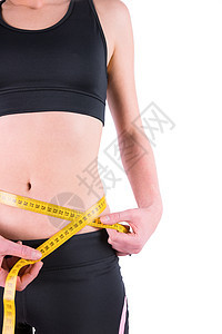 腰带宽度的山岳妇女饮食重量节食卷尺测量女性腰部身体数字腹部图片