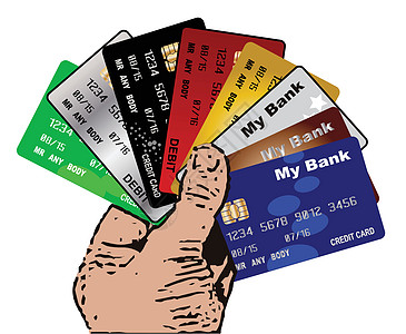 信用卡和借记卡绘画艺术卡通片艺术品借方银行现金银行业插图塑料图片