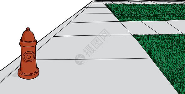 人行道上的火插卡通片看法观点手绘草坪草地插图角落消防栓图片