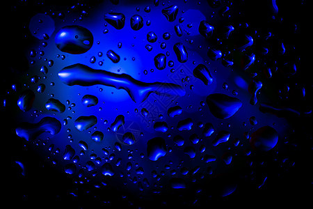 蓝色带水滴的抽象背景艺术飞沫液体珠子雨滴气泡宏观玻璃图片