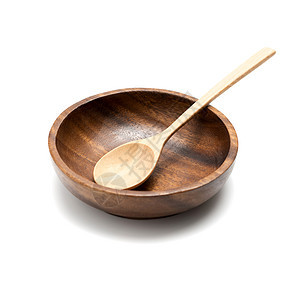 木碗和勺子盘子餐具食物棕色厨具沙拉绿色午餐美食阴影图片