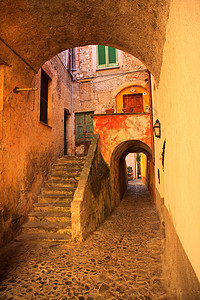 中世纪镇街道正方形楼梯住宅背景图片
