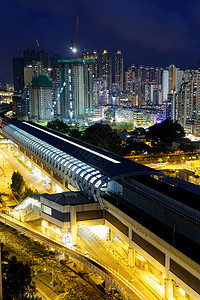 香港市中心市区和夜车高速列车穿越地铁场景运输路口卡车小路蓝色城市曲线图片