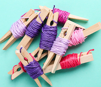 线索羊毛刺绣紫色职场裁缝材料蓝色闲暇粉色织物图片