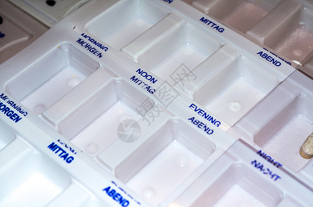 药品箱药片盒剪裁处方药药品绿色圣经封装药片贮存储物格背景图片