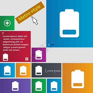 电池电量低 电力图标标志 地铁风格按钮 带有光标指针的现代界面网站按钮 向量图片