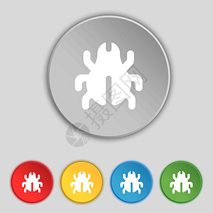 軟體臭虫 病毒 消毒 甲虫图标符号 五个平板按钮上的符号 矢量图片