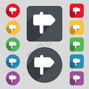 信息路图标符号 由 12 个彩色按钮和长阴影组成的一组 平面设计 Victor图片