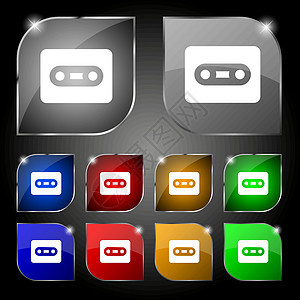 Cassette 图标符号 一组有光束的十色按钮 矢量图片