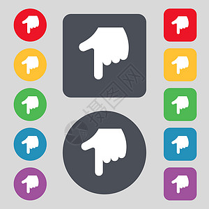 指向手图标符号 一组有12色按钮 平面设计 矢量电脑光标网络展示指纹互联网手指屏幕老鼠技术图片