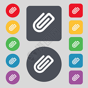 纸张剪贴图标符号 由 12 个彩色按钮组成 平面设计 矢量图片