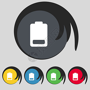 低电量电池 电力图标符号 五个彩色按钮上的符号 矢量图片