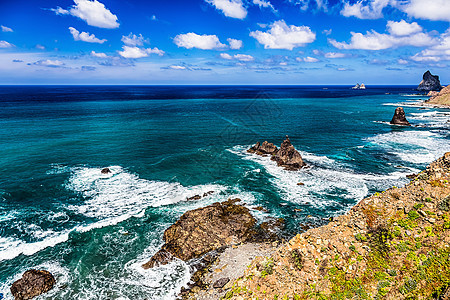 大西洋海岸或岸边海浪风景蓝色绿色岩石地平线天空天际支撑海洋图片