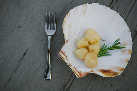 美味的海扇贝蔬菜饮食烹饪贝类海鲜食物宏观营养美食平底锅图片