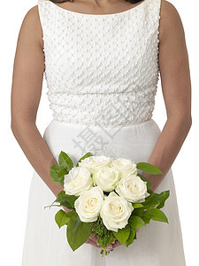 新娘手中的婚礼花束奢华婚姻订婚白色绿色裙子成人女士幸福庆典图片