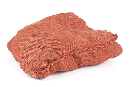 白色背景的红麻袋亚麻包装帆布褐色咖啡空白纺织品棕色小袋麻布背景图片