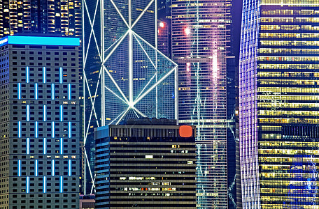 晚上在香港旅行城市地标金融景观地方夜景摩天大楼顶峰旅游图片
