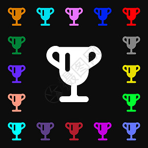 优胜者杯 优胜者颁奖 奖杯图标标志 您设计的很多彩色符号 向量图片