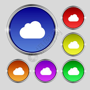 云的图标符号 光亮彩色按钮上的圆形符号 矢量图片