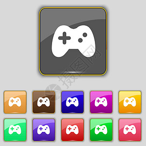游戏杆图标符号 设置为您网站的11个彩色按钮 矢量图片