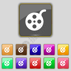 电影图标符号 设置您网站的11个彩色按钮 矢量图片