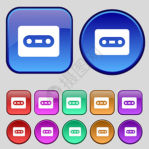 Cassette 图标符号 一组12个旧的按钮用于设计 矢量图片