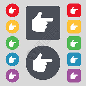 指向手图标符号 一组有12色按钮 平面设计 矢量手指指纹互联网网络艺术展示老鼠屏幕指针技术图片