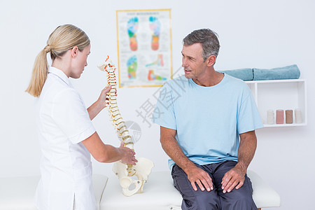 医生向病人展示解剖脊椎药品女士男性按摩师疝气房间办公室互动理疗解剖学图片