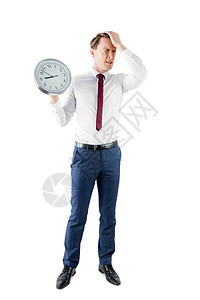 持钟表的愤怒商务人士男性人士商务焦虑领带前额男人套装时间图片