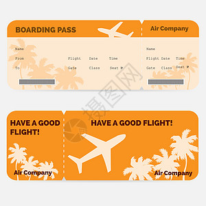 空中登机证 白背景孤立的橙色机票图片