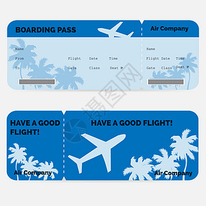 商务旅行空中登机证 白背景的蓝色票单设计图片