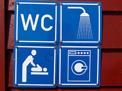 公共厕所的蓝色标志 WC淋浴洗衣机婴儿图片