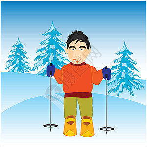 木柴中的滑雪魅力绝缘明信片运动白色滑雪板爱好运动员插图竞赛图片