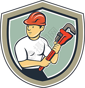 木头持有猴子断臂盾牌工人插图修理工活动零售商卡通片男人男性波峰安全帽图片