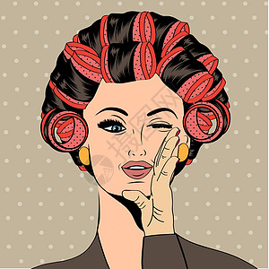 头发有卷发的女人喜悦卷发器女性美容院幸福治疗造型插图秘密海浪图片