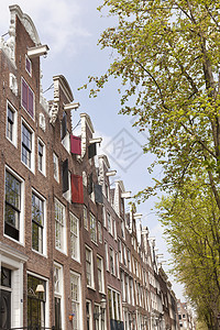 含绿色的阿姆斯特丹中心莱德谢格拉赫特上的运河房屋图片