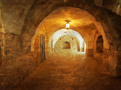 耶路撒冷犹太区古老小巷 旧色形象风格的雕像图片
