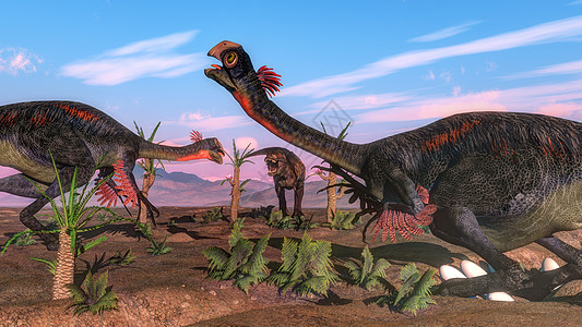 暴龙雷克斯攻击巨型恐龙和卵子3D图片